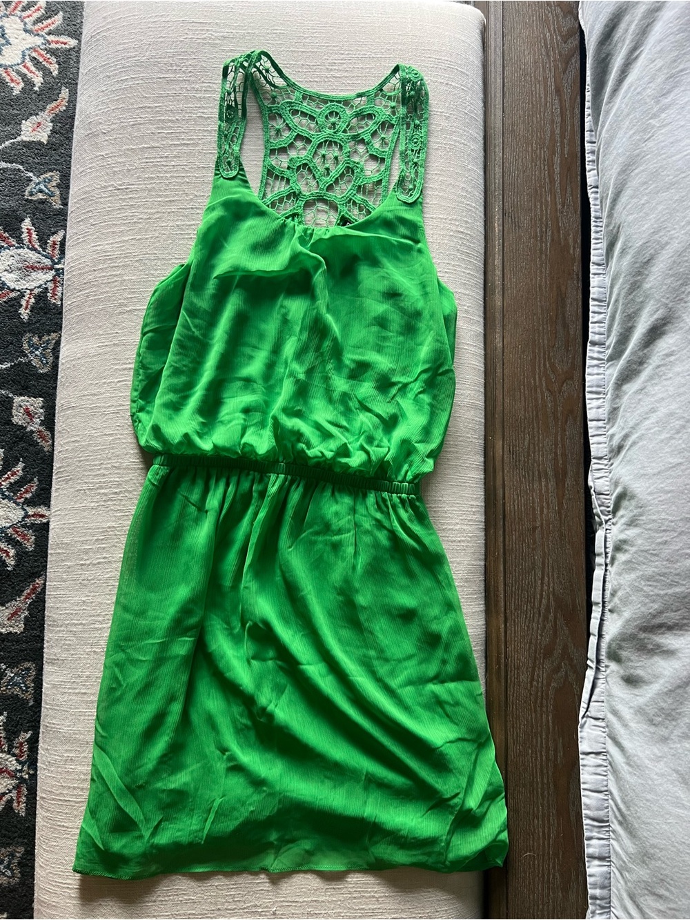 Express Green Crochet-Back Mini Dress